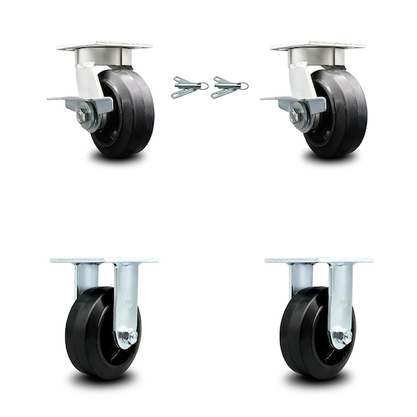 Service Caster 5 Inch Kingpinless Rubber on Steel Caster Brake & Swivel Lock 2 Rigid SCC, 2PK SCC-KP30S520-RSR-SLB-BSL-2-R-2 - main